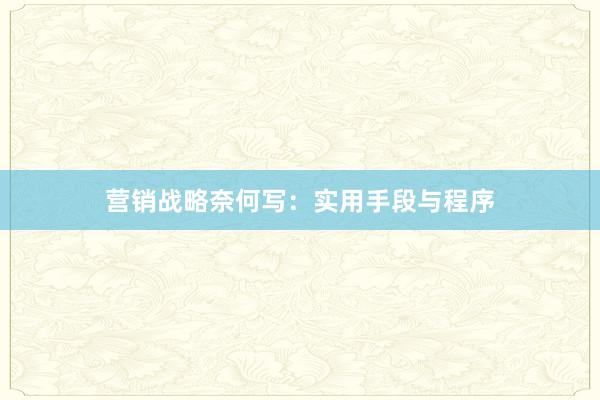 营销战略奈何写：实用手段与程序